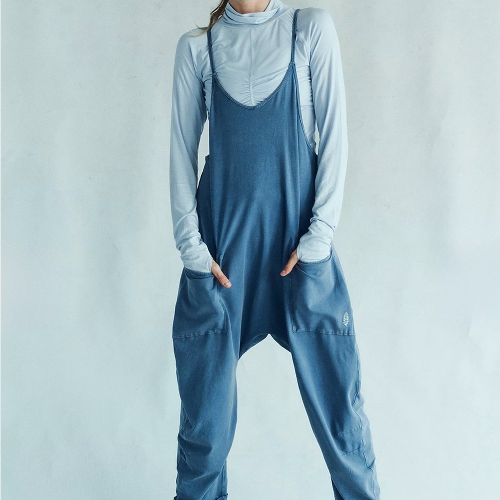 Free People Movement Hot Shot Jumpsuit - Misty Blue, Size Large NWT